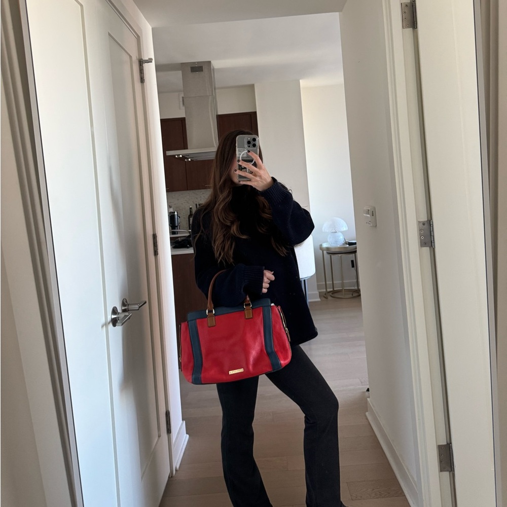 Vince Camuto 100% Leather Siena Satchel Red/ Navy blue Pebble Leather Bag